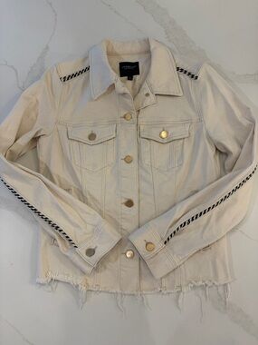 Liverpool Cream Denim Jacket with Black Braid Trim